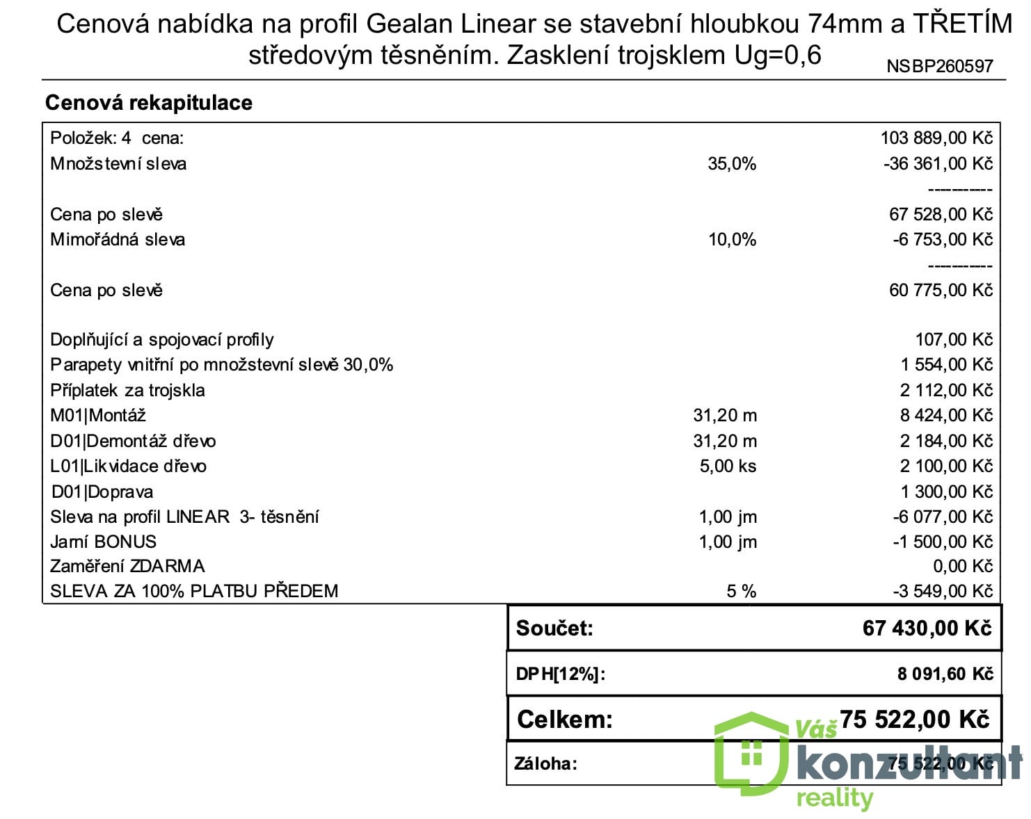 cenová nabídka okna 