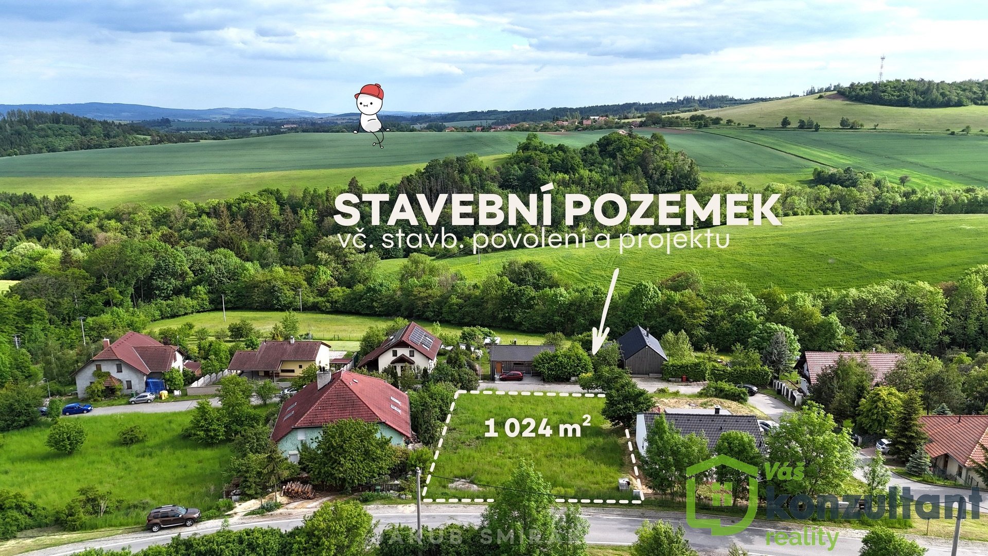 Prodej stavebního pozemku 1 024 m² s připraveným projektem a stavebním povolením na RD, Kunice