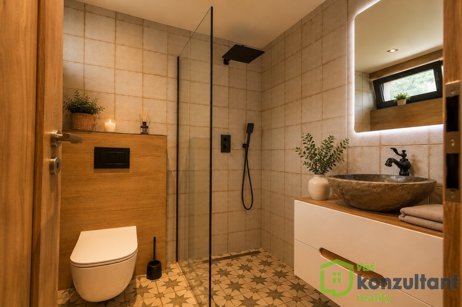 Designová koupelna se sprchovým koutem a toaletou