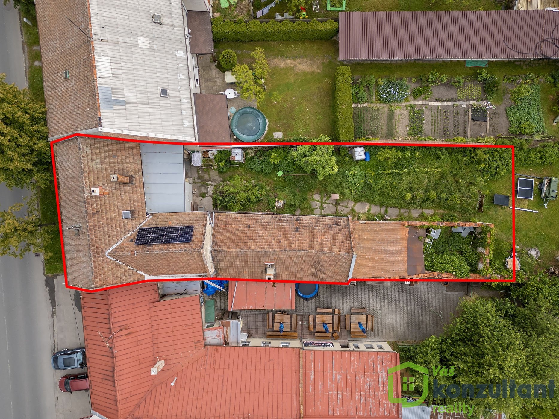 Letecký pohled -hranice pozemku